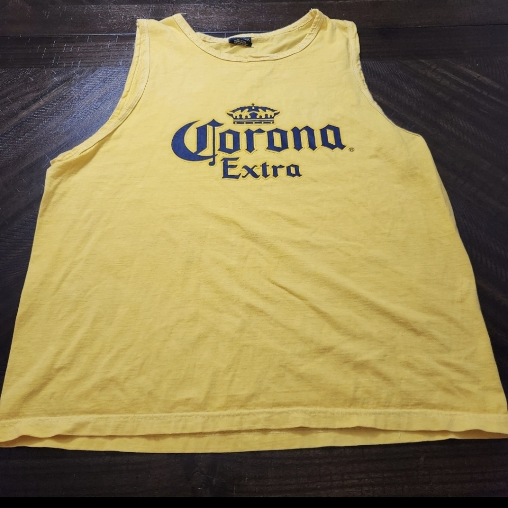 Corona Extra Shirt Unisex Large Yellow Tank Top Cotton Blend Beer